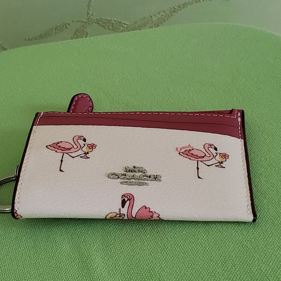 COPY - COACH MINI SKINNY ID CASE with FLAMINGO PRINT:NWT FLAMINGOS CK421 CHALK… - Picture 7 of 9